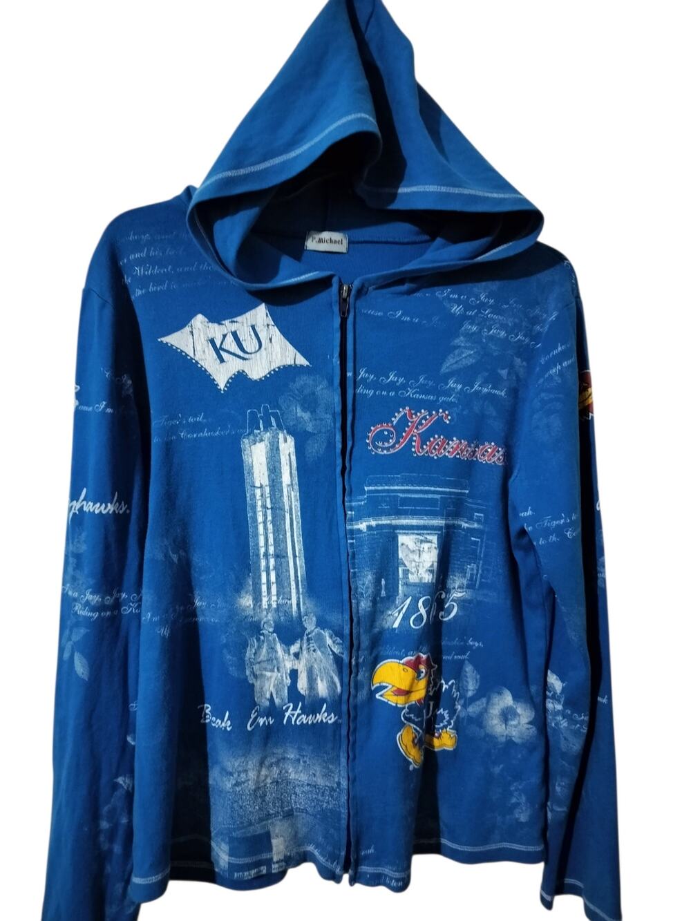6096)P Michael Kansas Jayhawks All Over Print Zip Front Hoodie M?